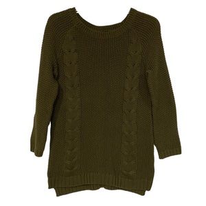 Cynthia Rowley 100% Cotton Cable Knit Sweater in Olive Green Size Medium New